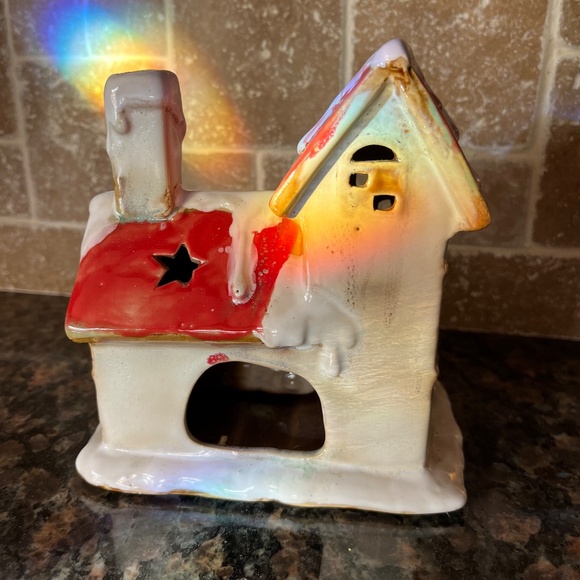 Vintage Ceramic Snowman House Tealight Holder with Stars - Picture 4 of 8